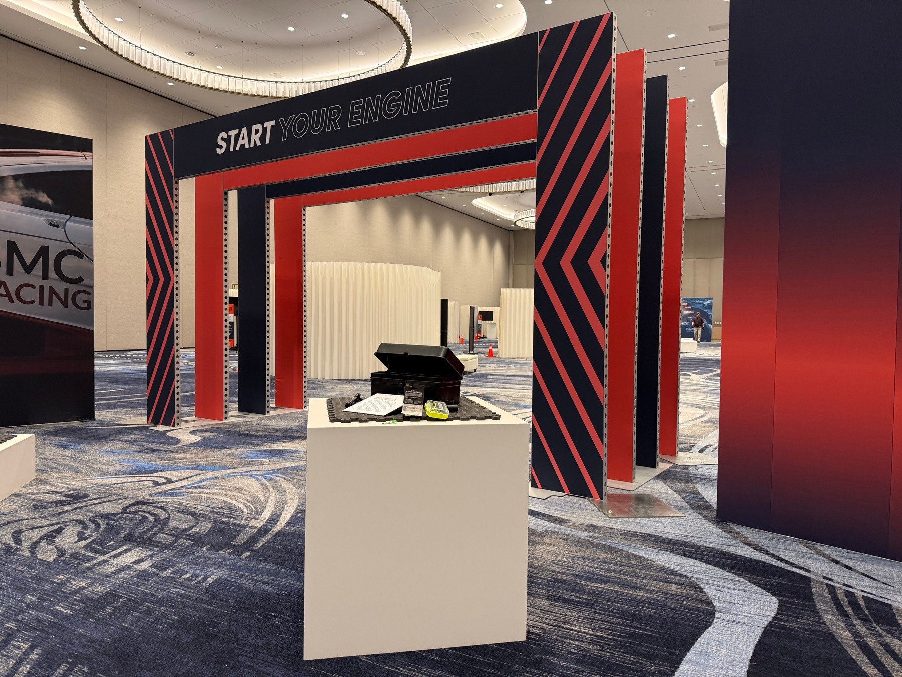 Large custom graphic entrance structure in a conference environment